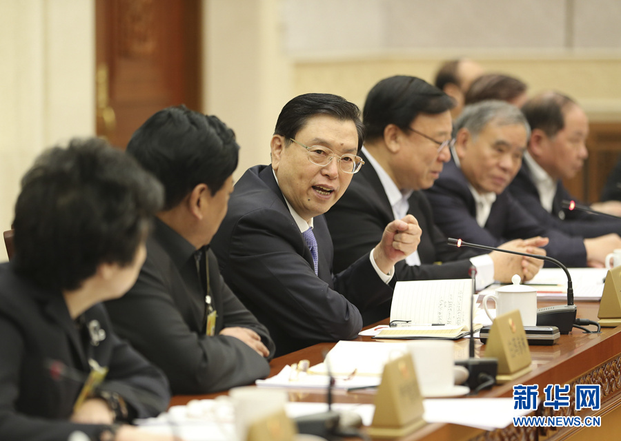 12月27日,十二届全国人大常委会第十二次会议分组审议国务院关于推进新农村建设工作情况的报告,并对报告进行专题询问。张德江委员长参加审议和询问。 新华社记者 丁林 摄