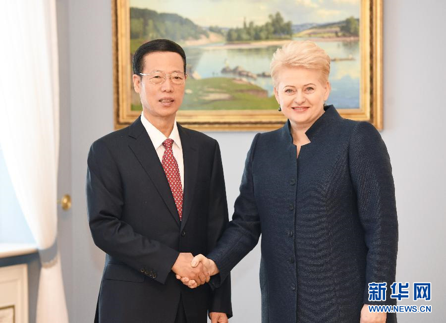 6月22日,应邀访问立陶宛的国务院副总理张高丽在维尔纽斯会见立陶宛总统格里包斯凯特。 新华社记者高洁摄