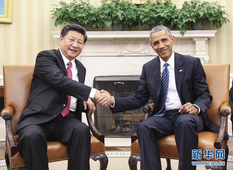 9月25日,国家主席习近平在华盛顿同美国总统奥巴马举行会谈。新华社记者 兰红光 摄